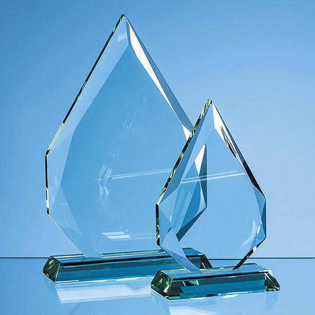 15cm x 19mm Jade Glass Facetted Diamond Peak Award