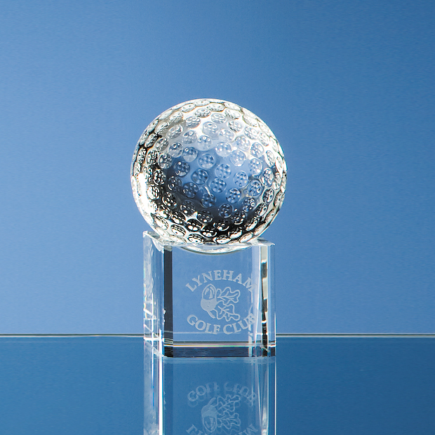 5cm Optical Crystal Golf Ball on Clear Base
