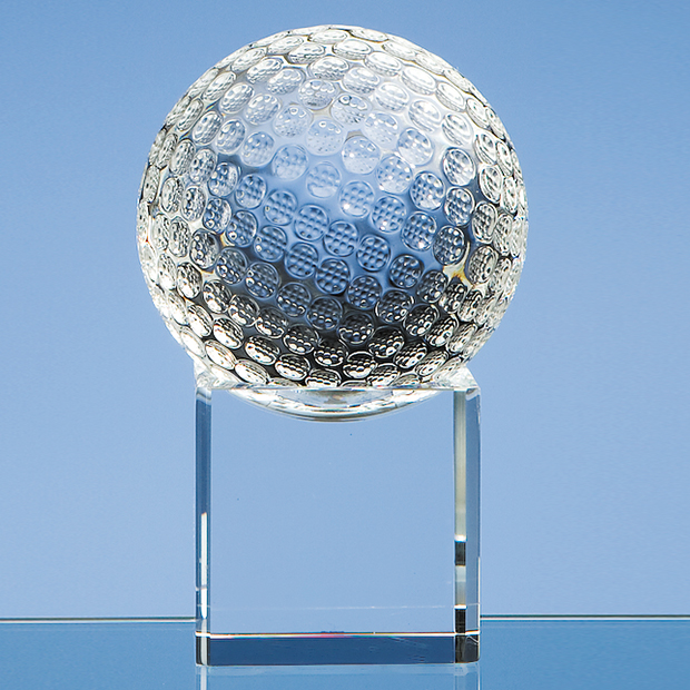 8cm Optical Crystal Golf Ball on Clear Base