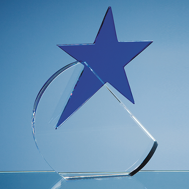 17.5cm Optical Crystal Circle with Blue Star Award