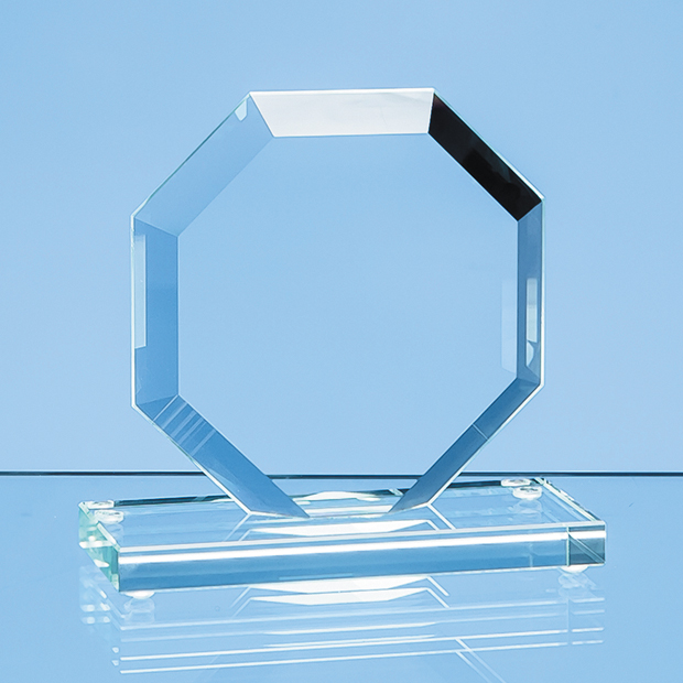 16cm x 17cm x 1cm Jade Glass Facet Octagon Award